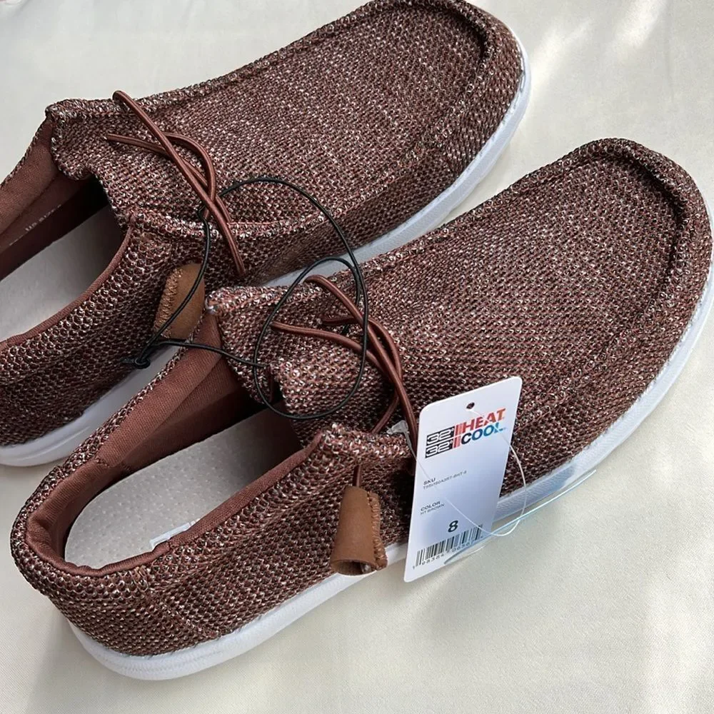 32 Brown Canvas Cusioned Boat shoe Slip-On Loafer